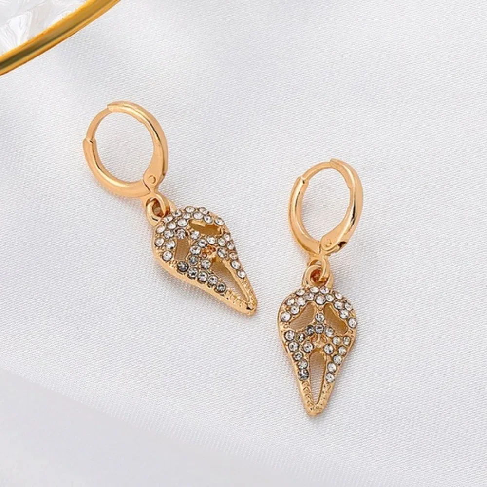 Scream Gold Tone Rhinestone Earrings - Picture 2 of 3